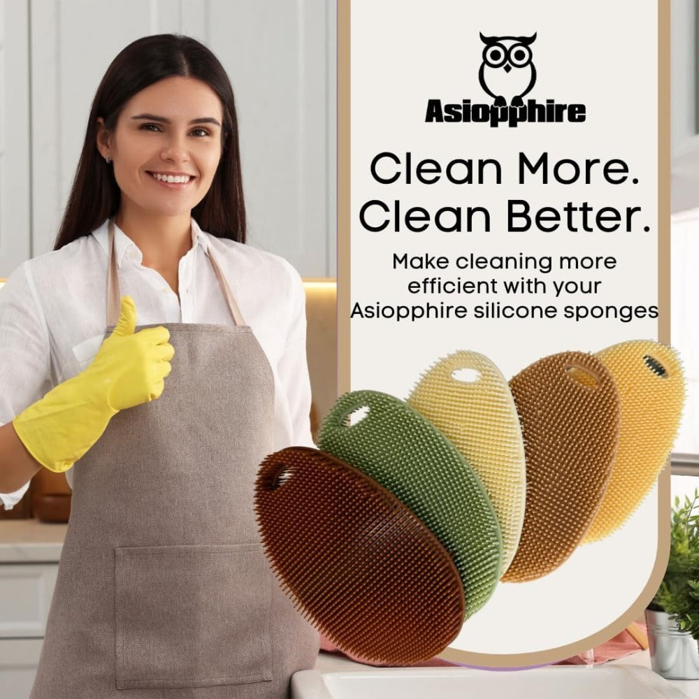 Silicone Dish Scrubber Set of 5 – Reusable Food-Grade Kitchen Sponges