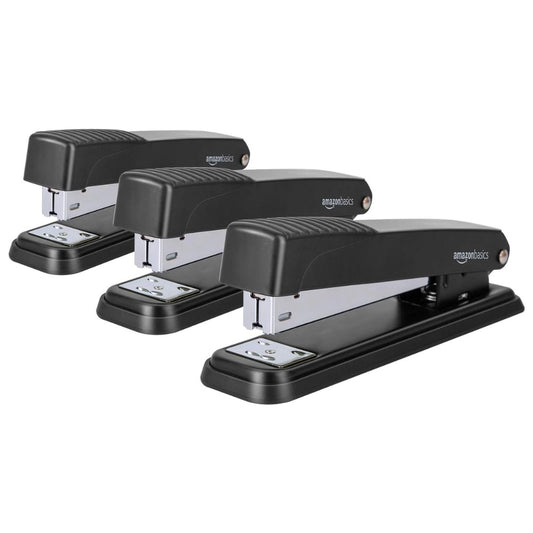 Amazon Basics Full-Strip Metal Office Desktop Stapler – 3-Pack, 20 Sheet Capacity