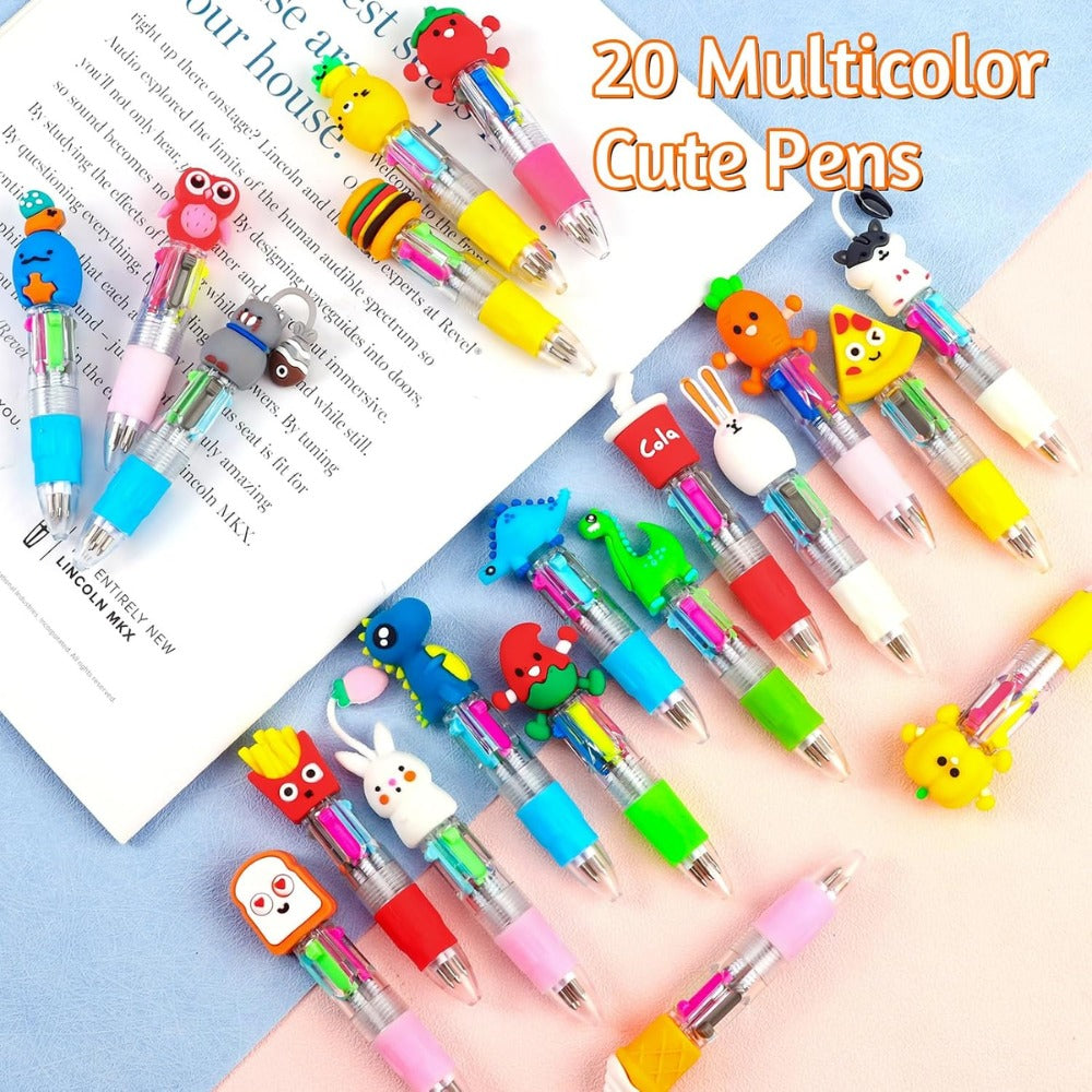 CZWZ 24Pcs Mini Multicolor 4-in-1 Cute Pens – Kawaii Ballpoint Pens Bulk Set