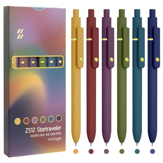 UIXJODO Colorful Gel Pens – 6 Pack, 0.5mm Fine Point Gold Vintage