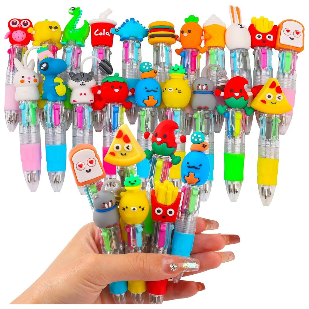 CZWZ 24Pcs Mini Multicolor 4-in-1 Cute Pens – Kawaii Ballpoint Pens Bulk Set