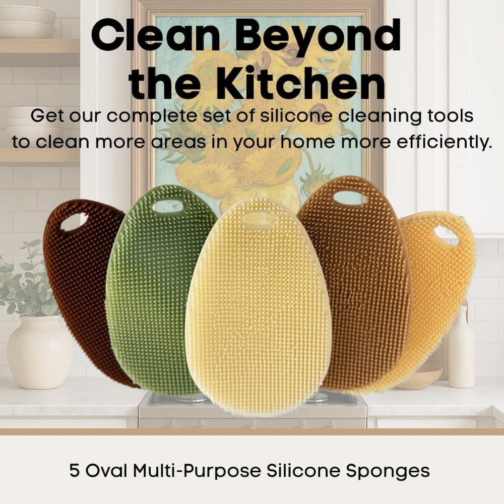 Silicone Dish Scrubber Set of 5 – Reusable Food-Grade Kitchen Sponges