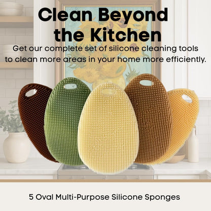Silicone Dish Scrubber Set of 5 – Reusable Food-Grade Kitchen Sponges