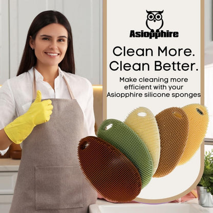 Silicone Dish Scrubber Set of 5 – Reusable Food-Grade Kitchen Sponges