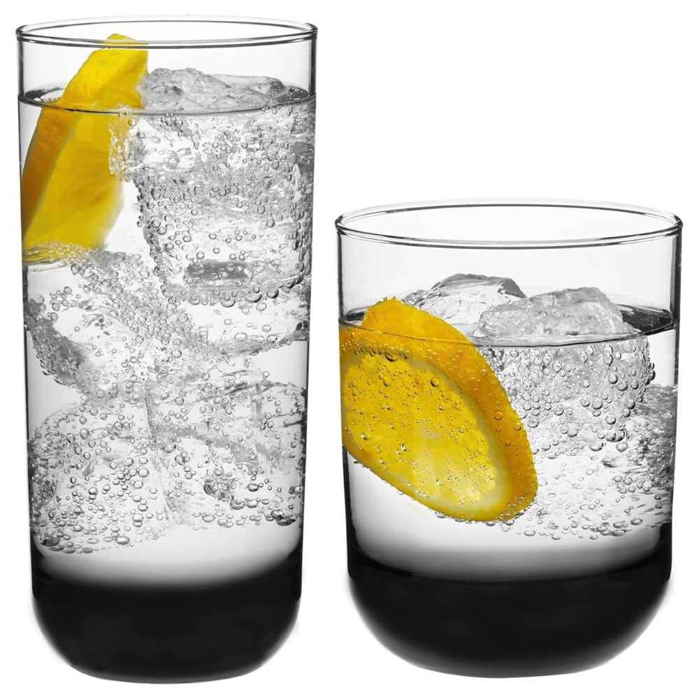 Libbey Polaris Tumbler & Rocks Glass Set of 16, Smoke Hue, Lead-Free Same Day